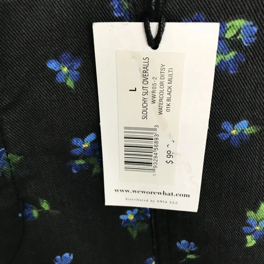 We Wore What Overalls Large Black Ditsy Floral Baggy Denim Stretch Y2K Festival - Picture 10 of 16